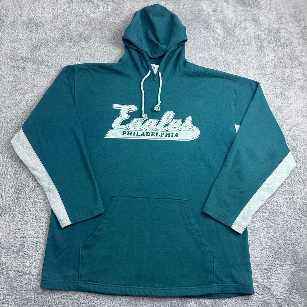 NFL Philadelphia Eagles Hoodie Mens L Teal Green Colorblock Pullover Sweatshirt